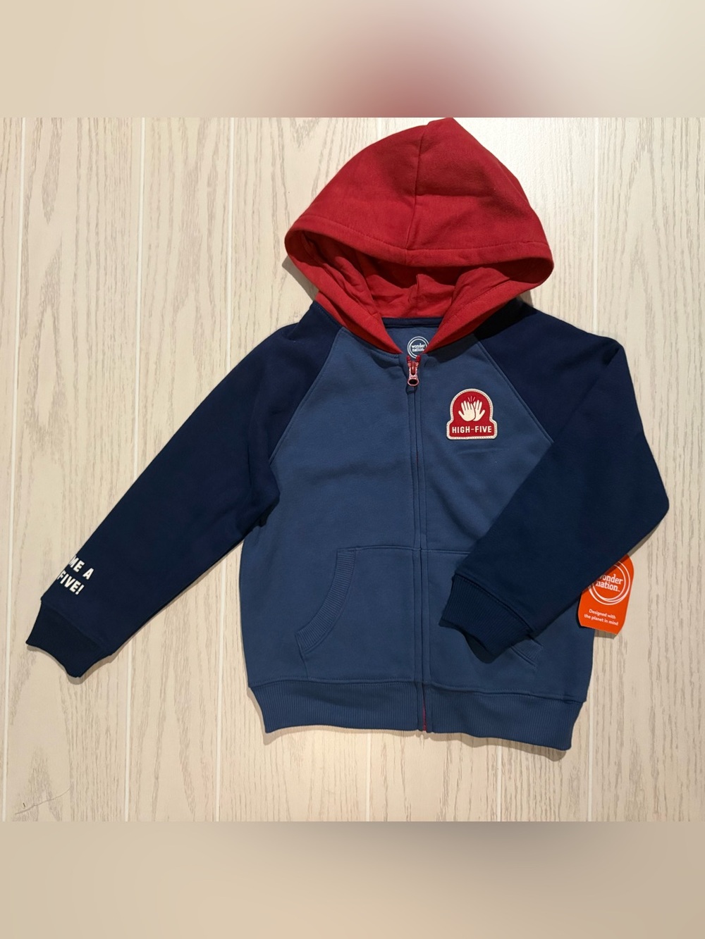 Wonder Nation Boys Size 6 Colorblock Full Zip Hoodie High Five Graphic NWT